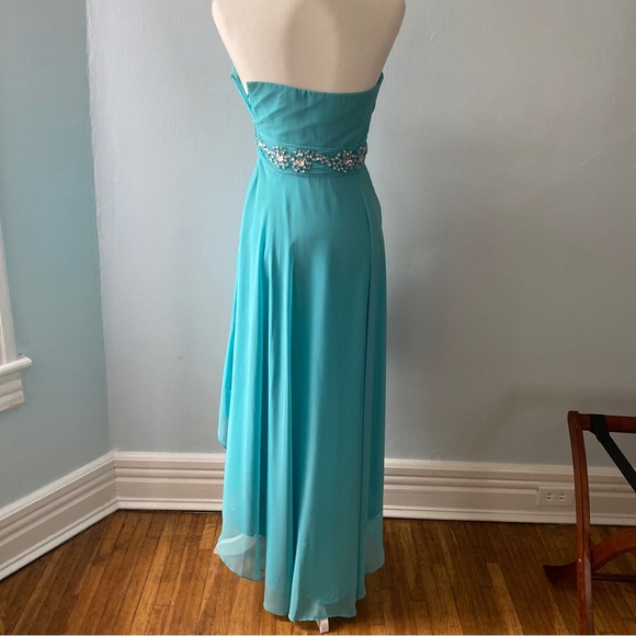 Morgan & co Light blue prom dress hi-low sweetheart neckline strapless size 3/4 - Picture 8 of 11